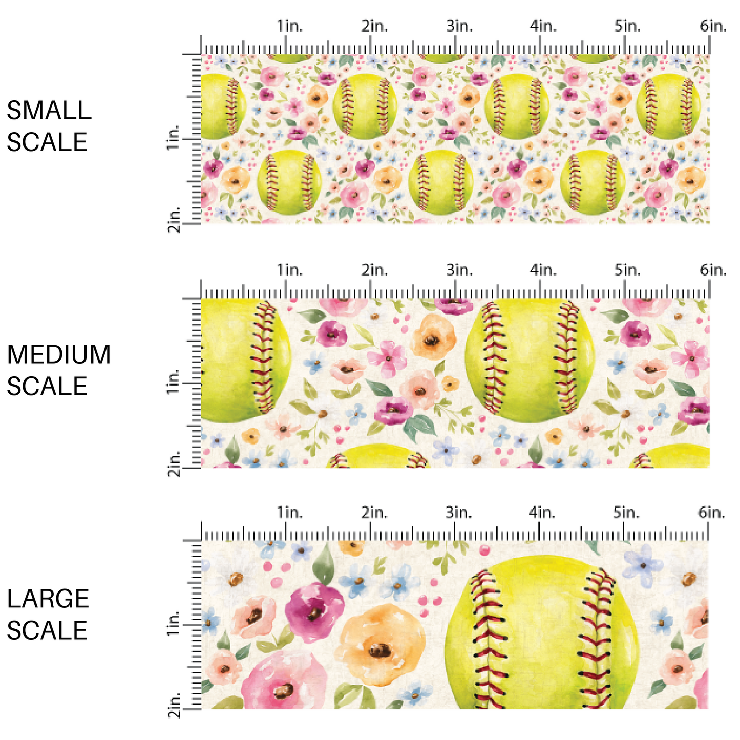 Pastel Florals and Softballs on Cream Fabric by the Yard scaled image guide.