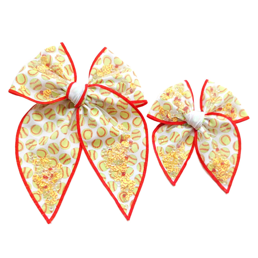 These sports themed shaker pre-cut tied bows are ready to package and resell to your customers no sewing or measuring necessary! These hair bows come with a clip already attached. The shaker bows come pre-filled with softball pattern clay mix.