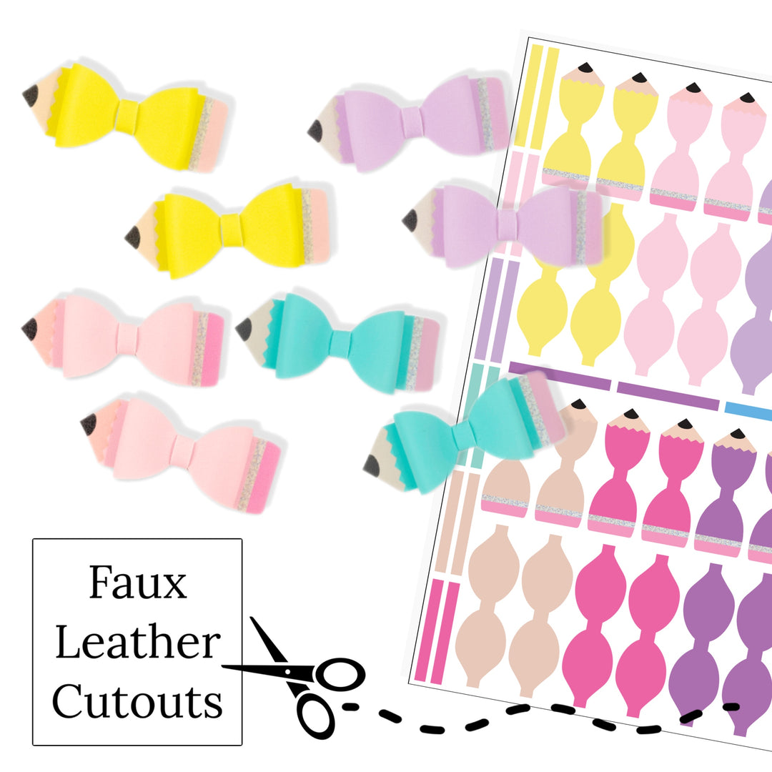 These school themed faux leather mini piggie bow cutouts are ready to cut and assemble for many craft projects. These patterned cutouts can be used to make a hair bow, headband, banner, photo props, scrapbook, party or classroom decorations, bulletin board trim or anything creative!