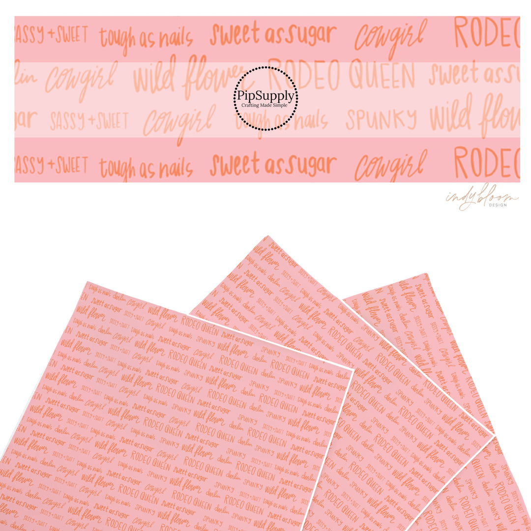 These summer faux leather sheets contain the following design elements: southern sayings on pink. Our CPSIA compliant faux leather sheets or rolls can be used for all types of crafting projects.