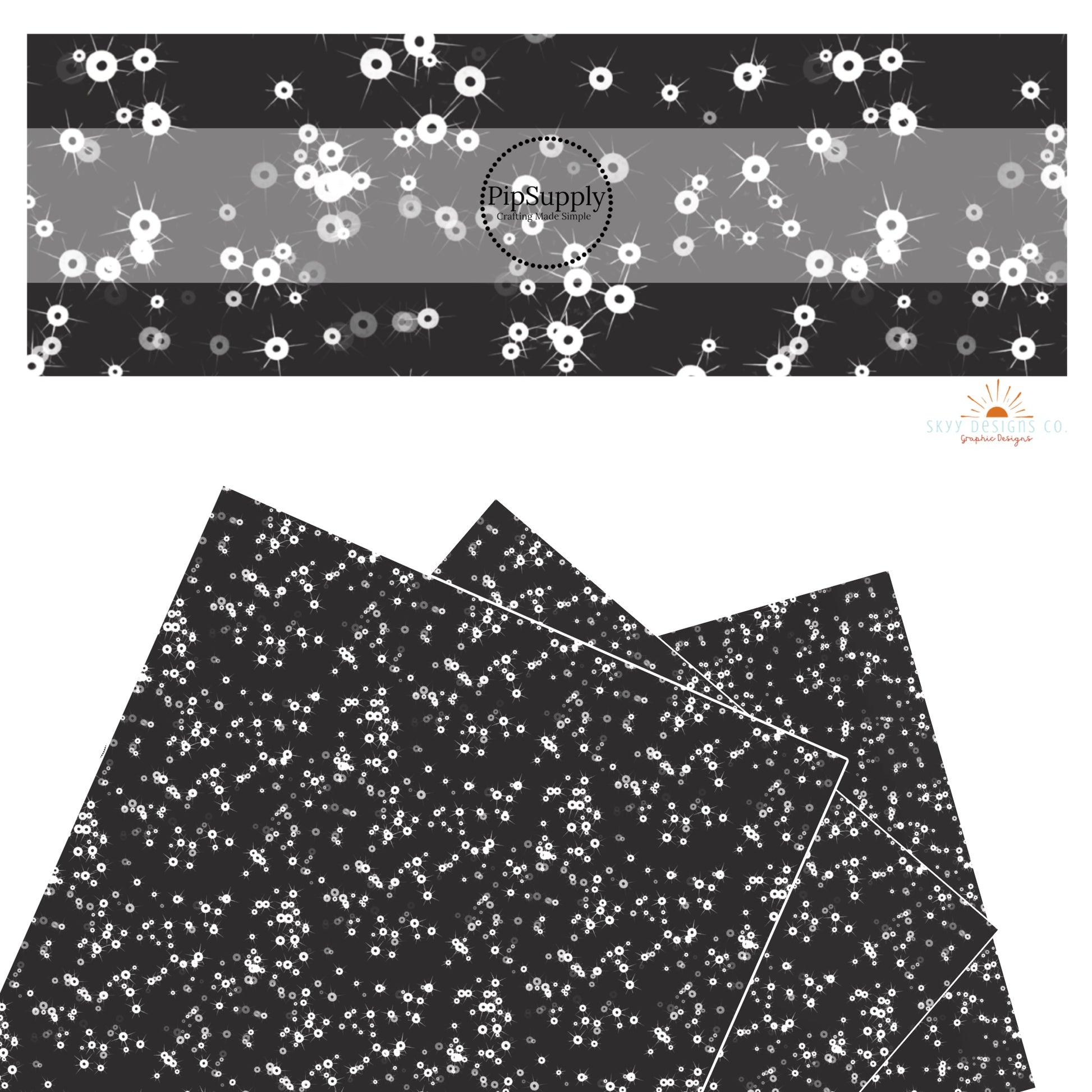 Bright silver sparkling sequins on black faux leather sheets