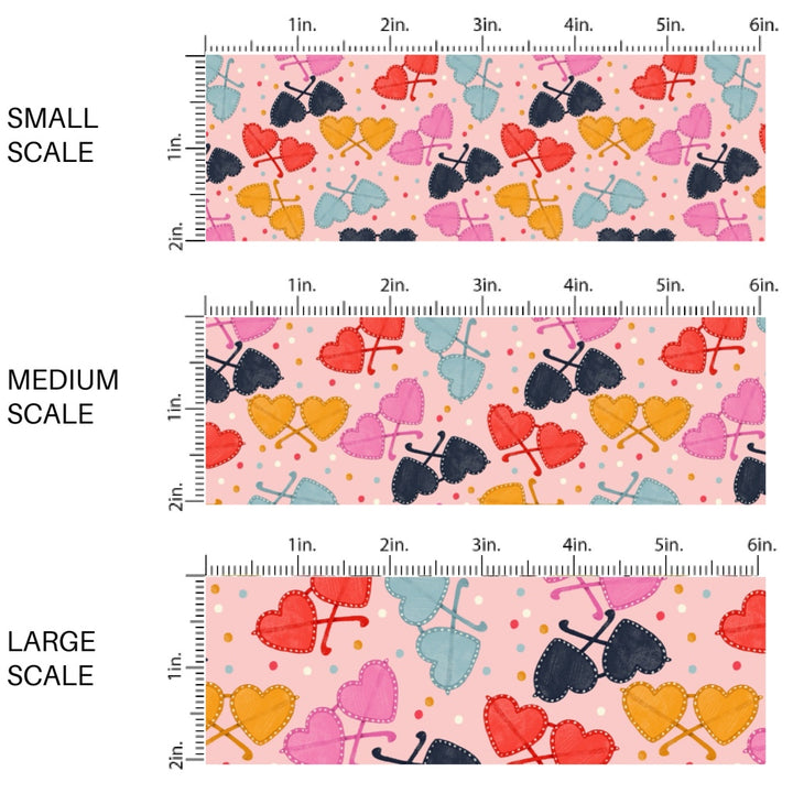 This holiday fabric by the yard features colorful heart glasses. This festive pattern fabric can be used for all your sewing and crafting needs!