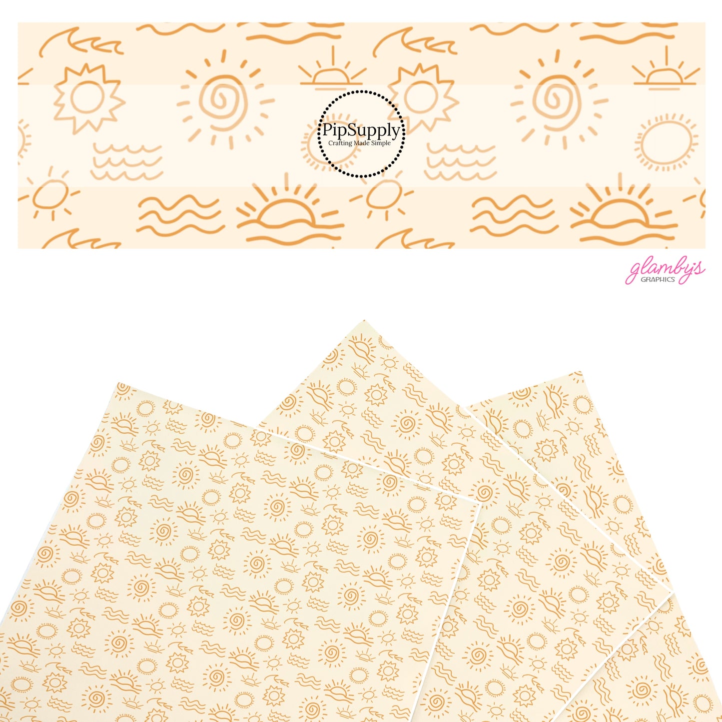 These tropical faux leather sheets contain the following design elements: sketch of waves and suns on cream. Our CPSIA compliant faux leather sheets or rolls can be used for all types of crafting projects.
