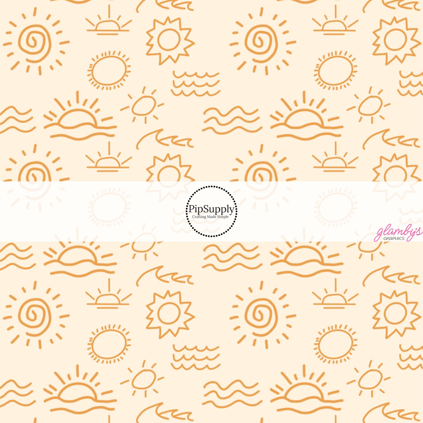 This tropical fabric by the yard features sketch of waves and suns on cream. This fun summer themed fabric can be used for all your sewing and crafting needs!
