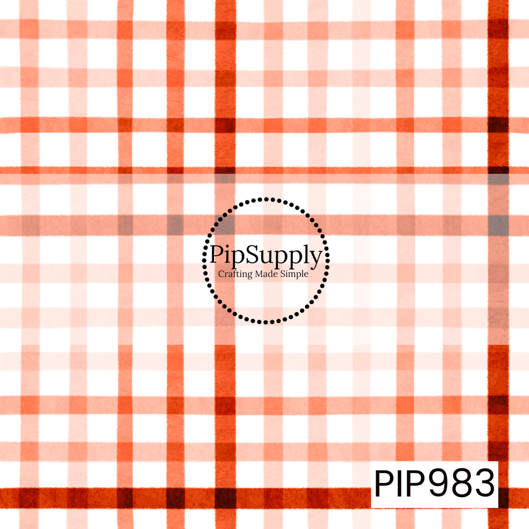 A timeless watercolor plaid featuring warm pumpkin orange, soft peach, and creamy white tones. This seamless coordinate offers a hand-painted look with layered lines, making it the perfect complement to autumn florals, pumpkins, and seasonal collections while adding classic fall charm.
