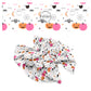 Pink and orange pumpkins, bats, cats, spiders, stars, and candy on white hair bow strips