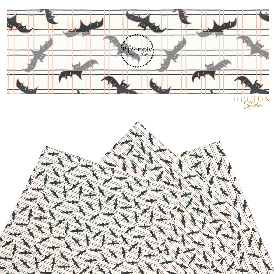 These Halloween themed pattern faux leather sheets contain the following design elements: bats on grid pattern on cream. Our CPSIA compliant faux leather sheets or rolls can be used for all types of crafting projects.