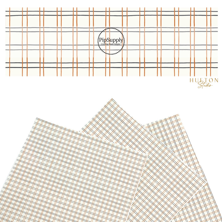 These Halloween themed pattern faux leather sheets contain the following design elements: black and orange grid pattern on cream. Our CPSIA compliant faux leather sheets or rolls can be used for all types of crafting projects.