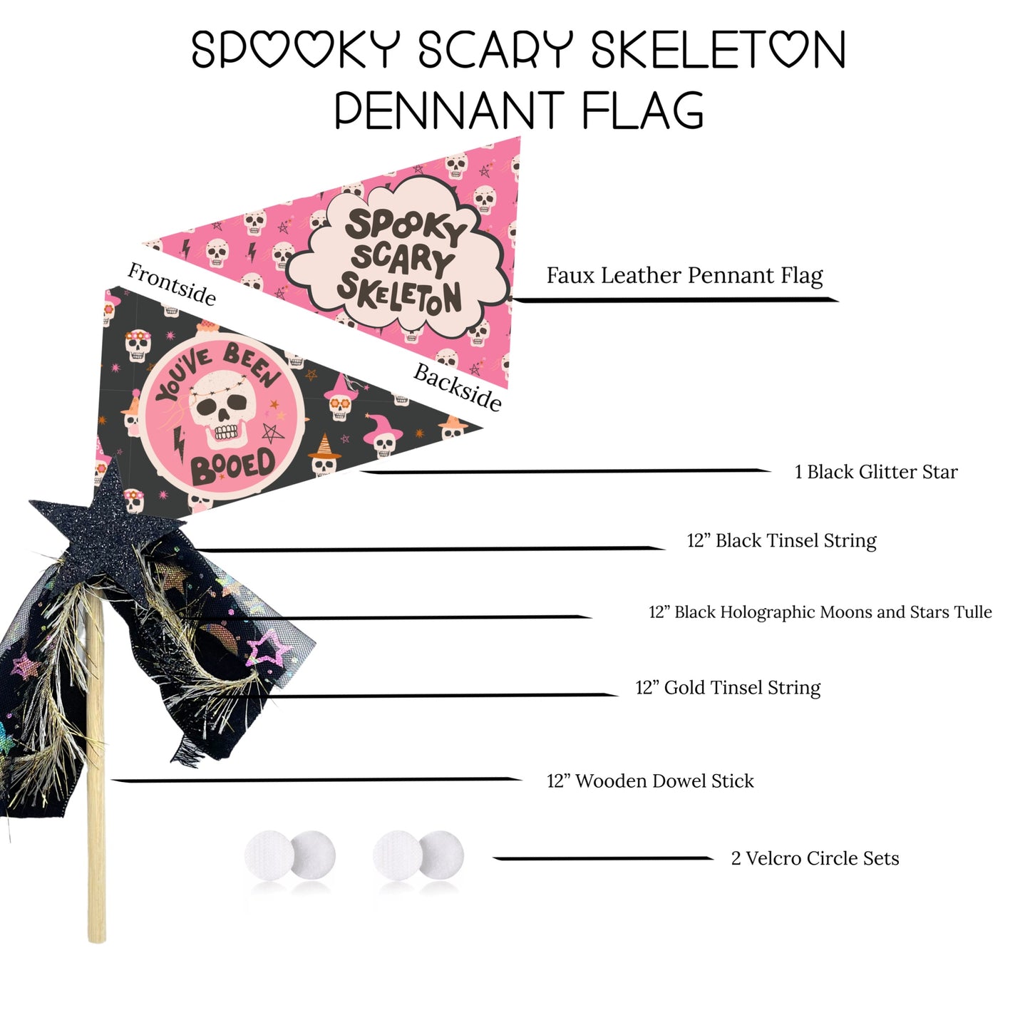 Spooky Scary Skeleton Booed Faux Leather Pennant Flags - DIY