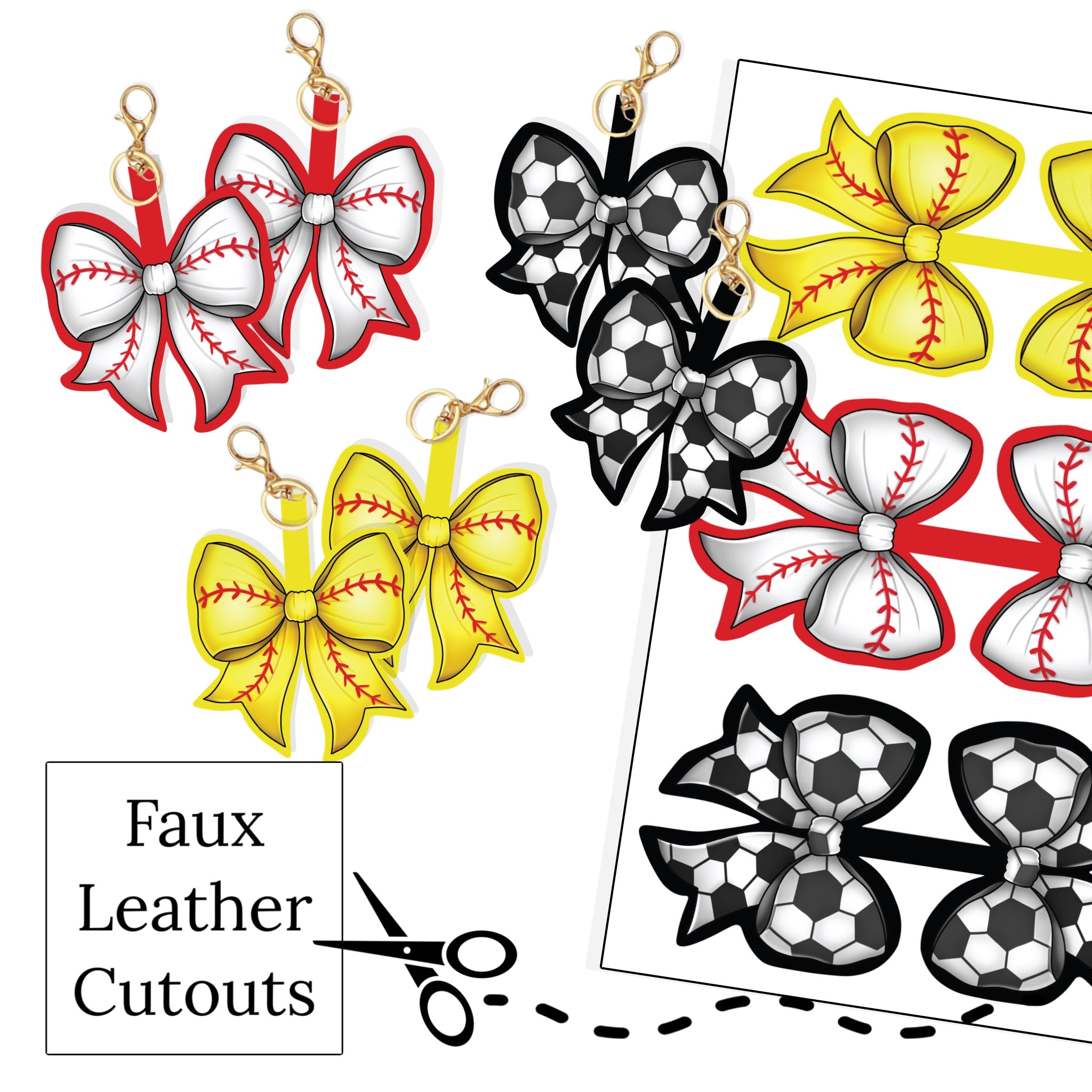 Sports Themed Faux Leather Fold Over Keychains Cutouts - Sports Fan ...