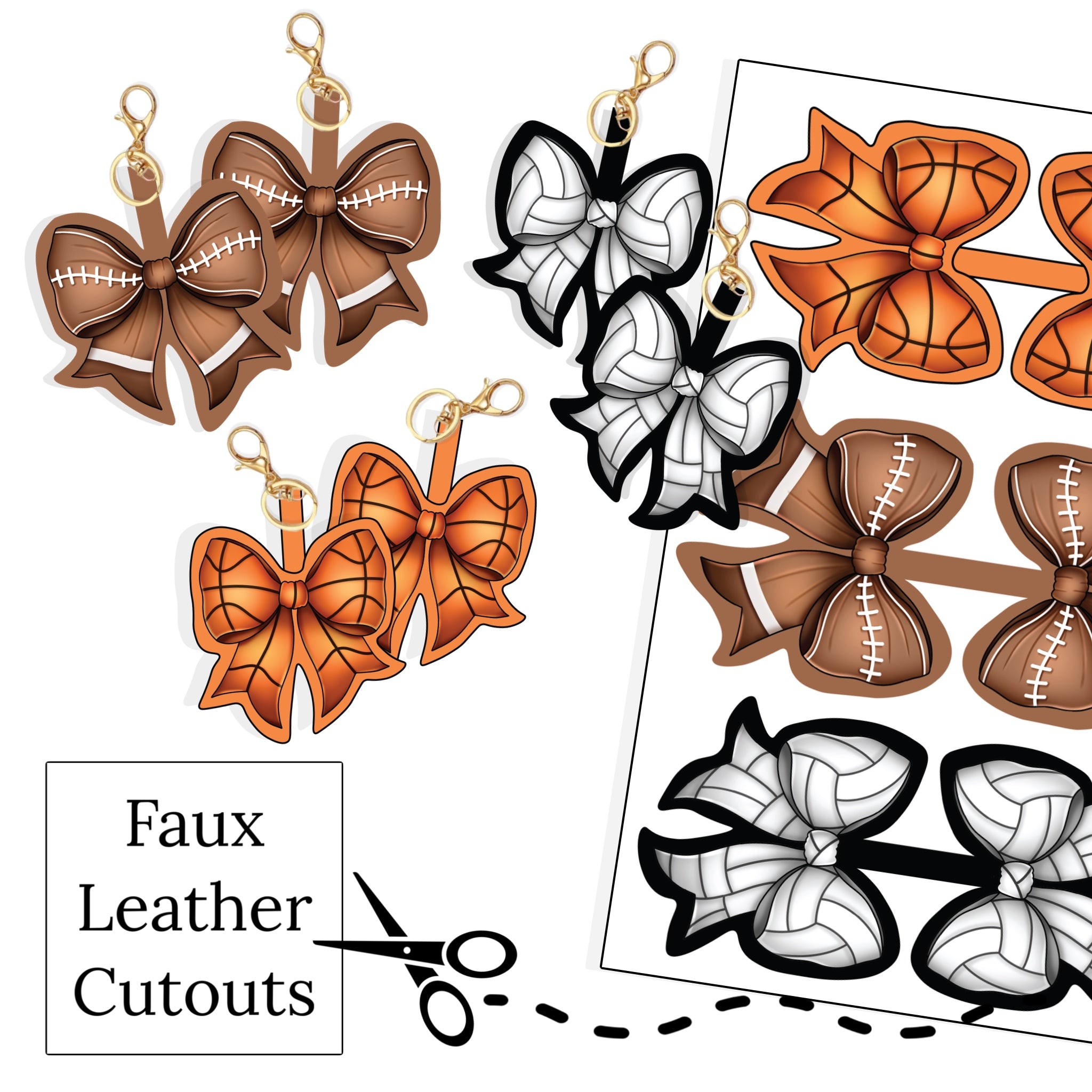 Sports Themed Faux Leather Fold Over Keychains Cutouts - Sports Fanatic ...