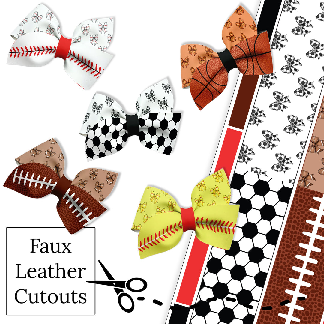 These sports themed faux leather sheets with half stitching pattern and half bow pattern are ready to cut and assemble for many craft projects. These prints can be used to make a hair bow. 