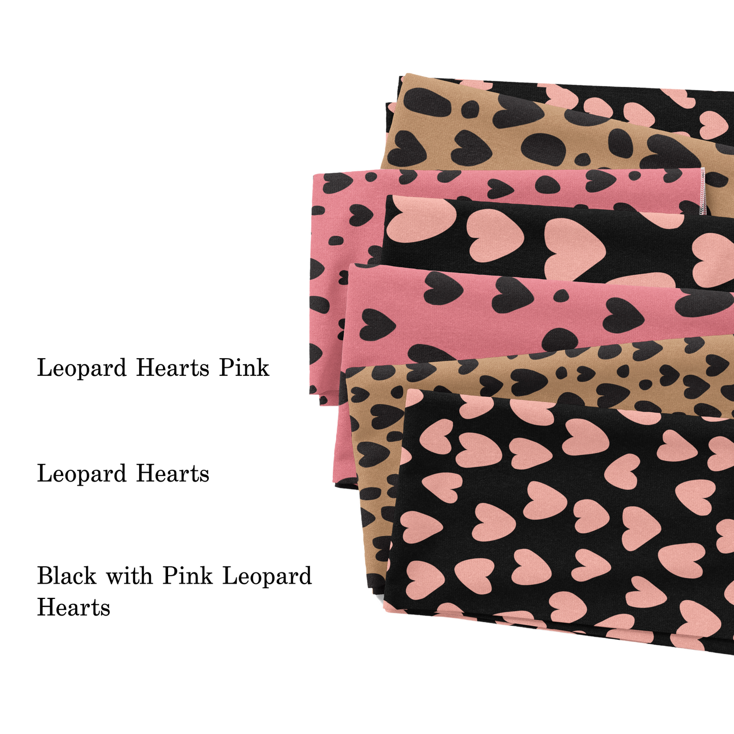 Black With Pink Leopard Hearts Fabric By The Yard