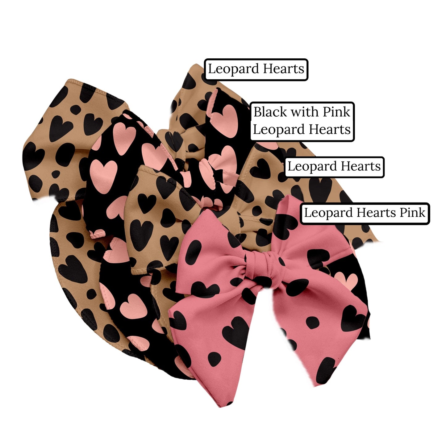Black with Pink Leopard Hearts Hair Bow Strips