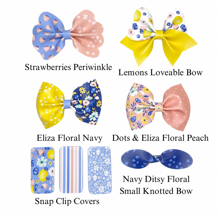 These fun spring fruit and floral themed faux leather bow cutouts are ready to cut and assemble for many craft projects. These patterned cutouts can be used to make a hair bow, headband, banner, photo props, scrapbook, party or classroom decorations, bulletin board trim or anything creative!