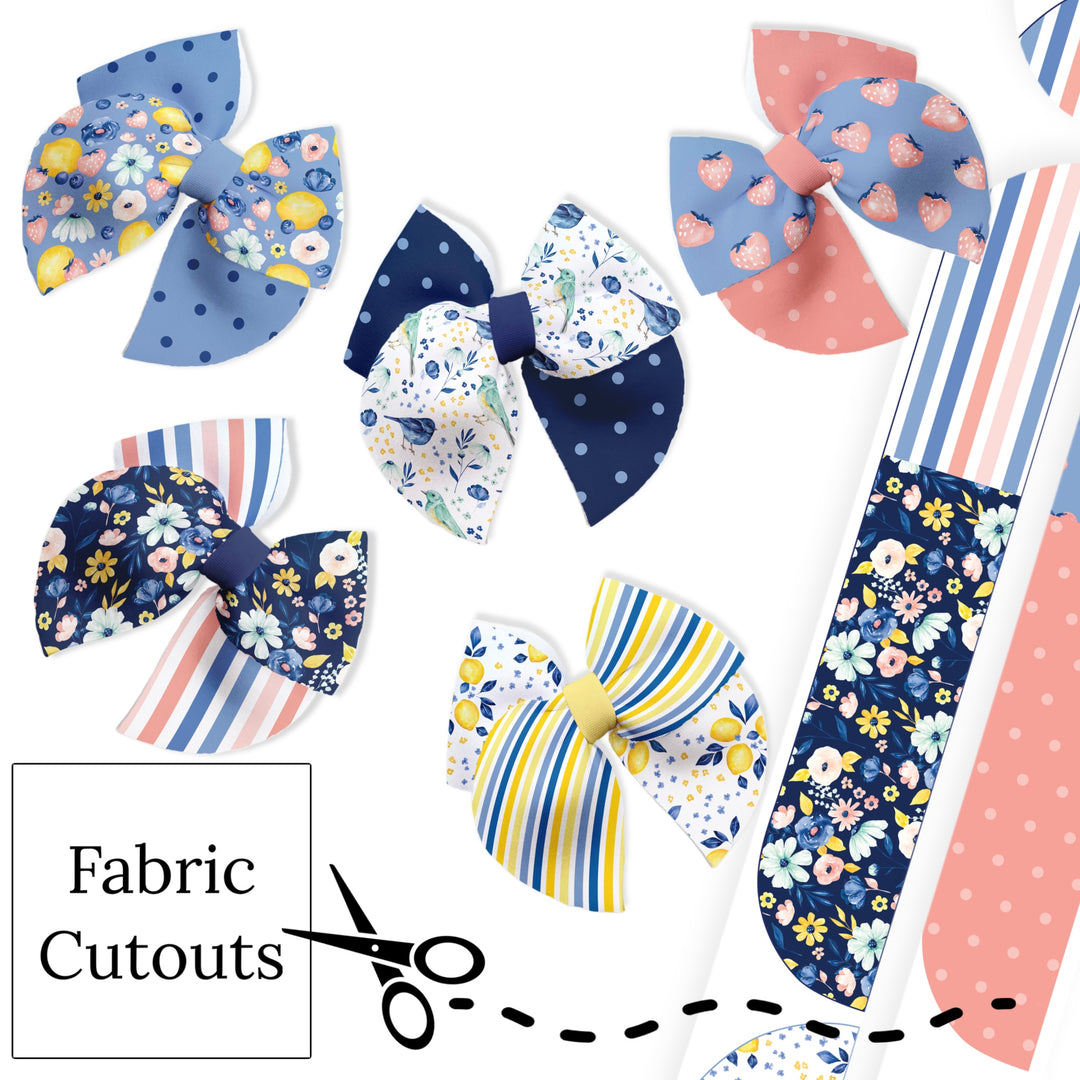 These spring fruit and floral themed neoprene sailor bows can be quickly cut and assembled for a trendy seasonal bow. They're ideal for easy at-home styling, individual use, or even resale. Get creative and add a splash of color to your look with these low-maintenance bows – perfect for this upcoming spring.