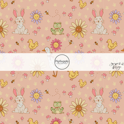 These spring flowers and animals themed no sew bow strips can be easily tied and attached to a clip for a finished hair bow. These patterned bow strips are great for personal use or to sell. These bow strips features smiley flowers, ducks, geese, bumblebees, bunnies, and frogs.