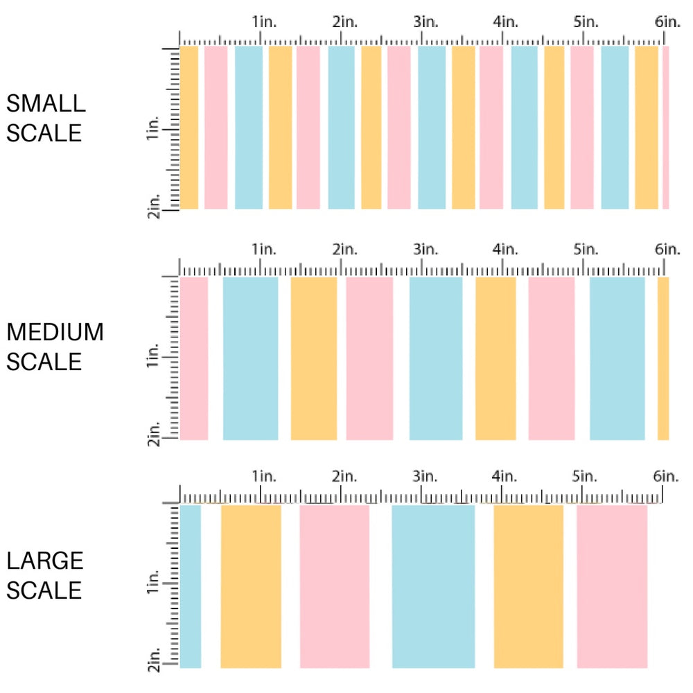 This scale chart of small scale, medium scale, and large scale of this magical inspired fabric by the yard features the following design: pastel multi colored stripes. This fun themed fabric can be used for all your sewing and crafting needs!