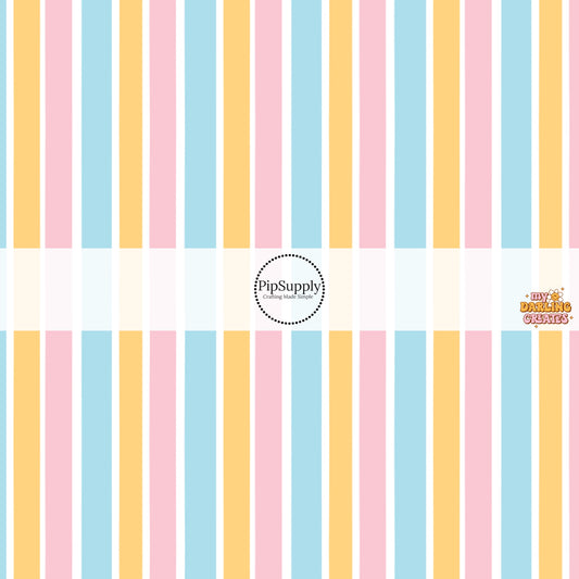 This magical inspired fabric by the yard features the following design: pastel multi colored stripes. This fun themed fabric can be used for all your sewing and crafting needs.
