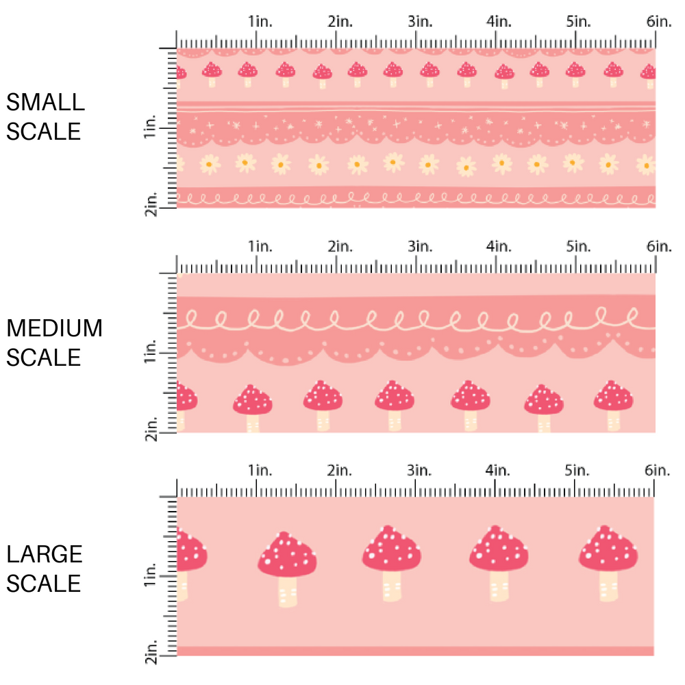 White Daisies and Pink Mushrooms on Pink Striped Fabric by the Yard scaled image guide.