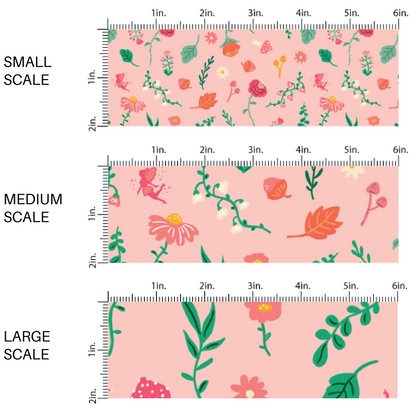 Multi-Colored Florals and Pink Mushrooms on Pink Fabric by the Yard scaled image guide.