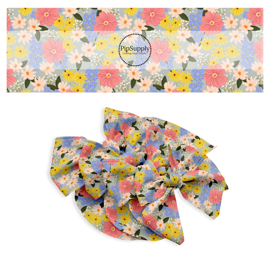 These spring no sew bow strips can be easily tied and attached to a clip for a finished hair bow. These bow strips are great for personal use or to sell. These bow strips feature the following design elements: spring wildflowers.