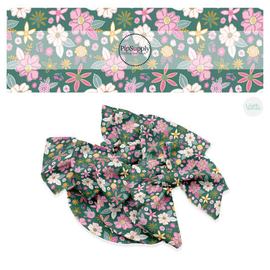 These spring pattern themed no sew bow strips can be easily tied and attached to a clip for a finished hair bow. These patterned bow strips are great for personal use or to sell. These bow strips features orange, pink, and cream flowers on green. 