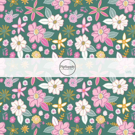 Springtime Floral Green Fabric By The Yard