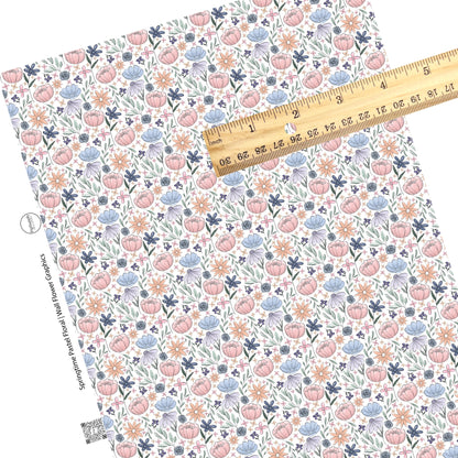 These spring floral pattern themed faux leather sheets contain the following design elements: pastel floral garden on ivory. Our CPSIA compliant faux leather sheets or rolls can be used for all types of crafting projects.