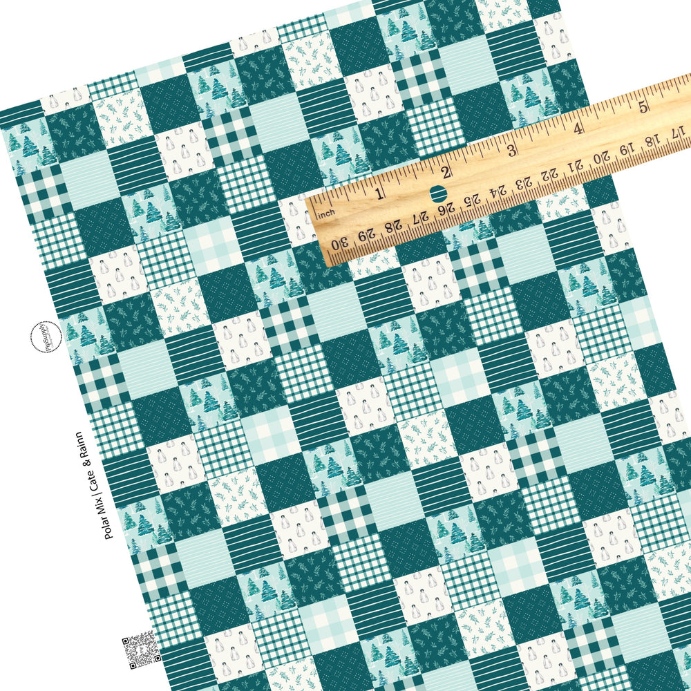 Teal and white winter patterned quilt faux leather sheets