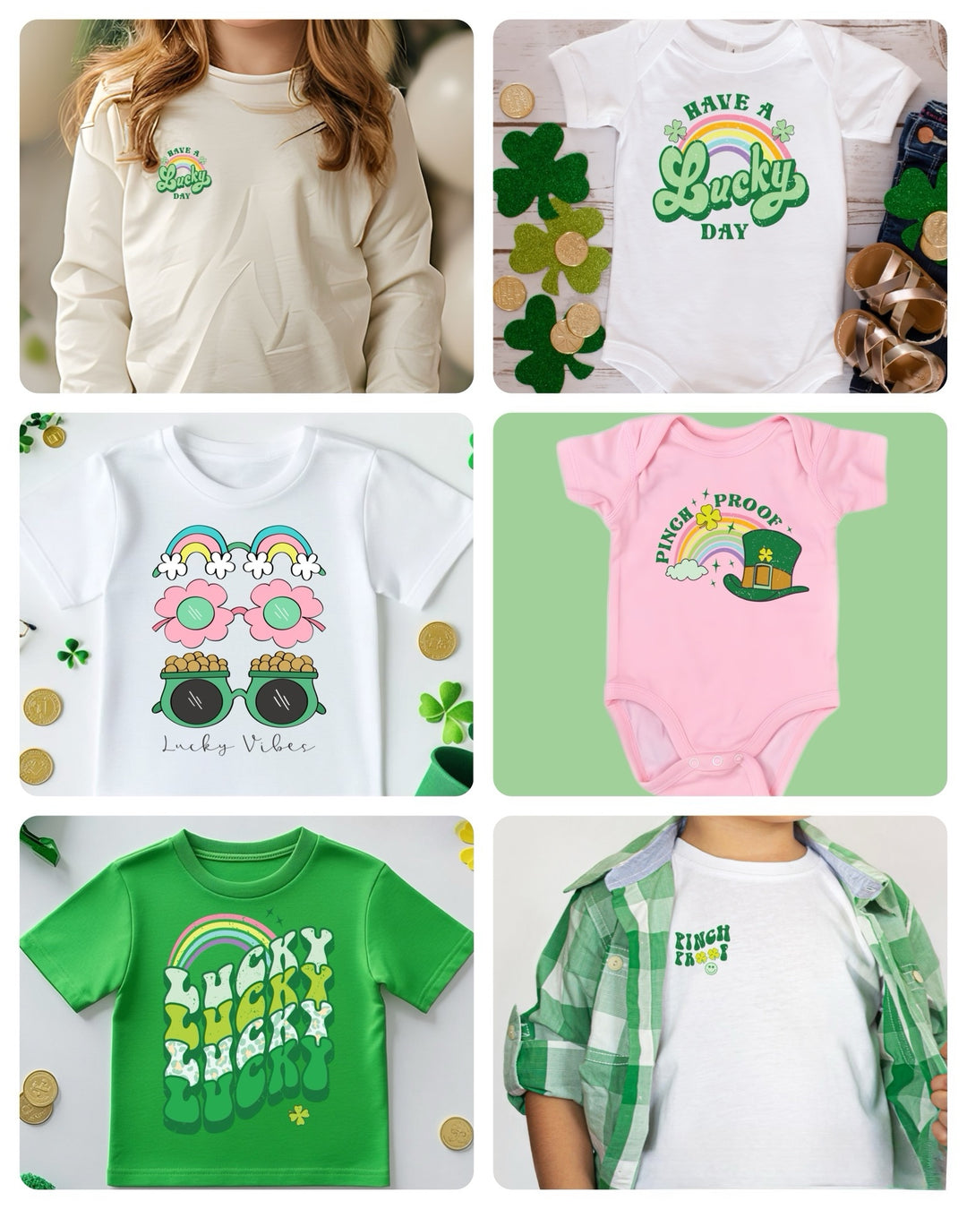 This St. Patrick's Day themed iron on transfer is a great way to add full color designs to your garments without the hassle of weeding vinyl. There is a total of 12 St. Patrick's Day themed transfers! They are ready to press transfers and easy to use!