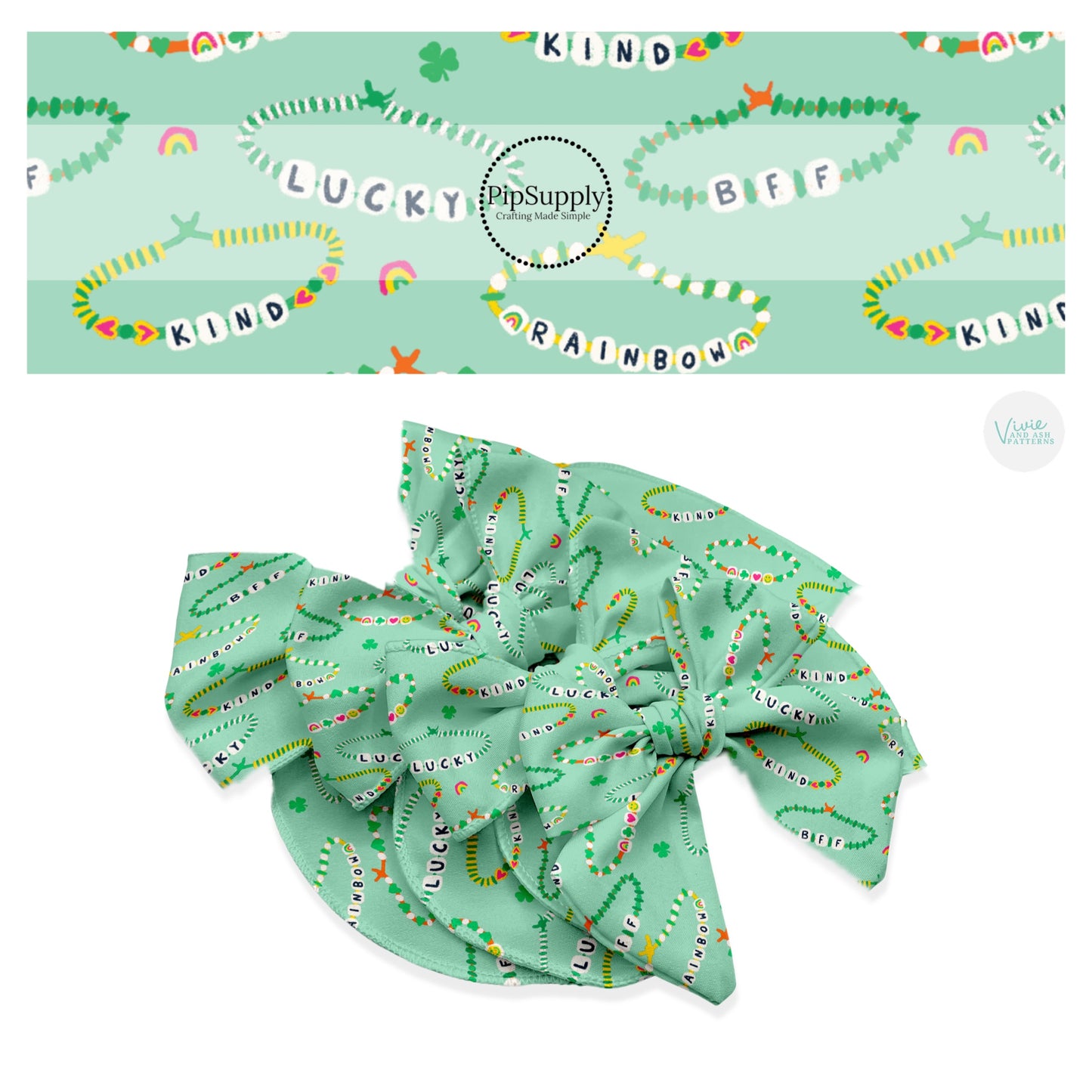 These St. Patrick's Day pattern themed no sew bow strips can be easily tied and attached to a clip for a finished hair bow. These patterned bow strips are great for personal use or to sell. These bow strips features friendship bracelets.
