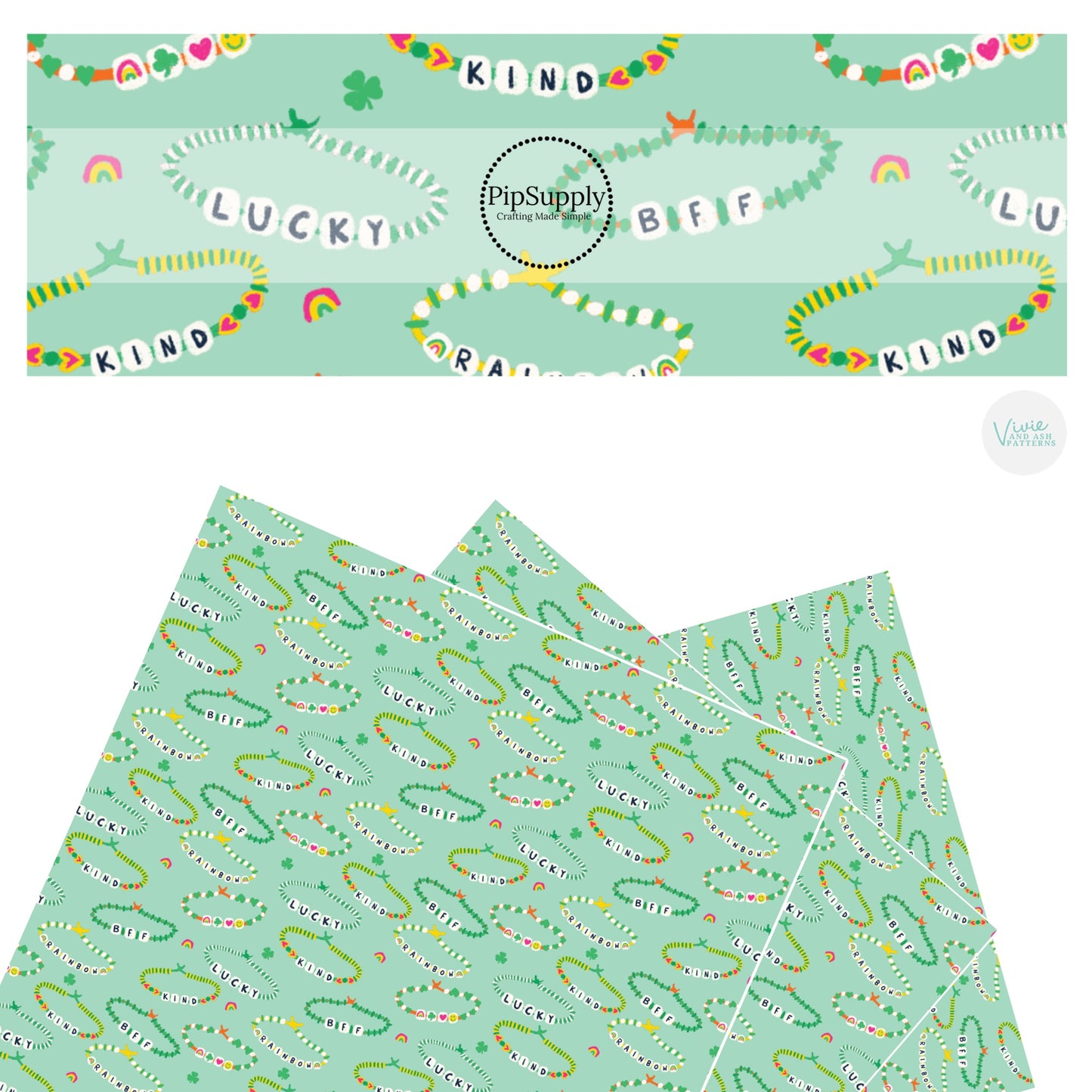 These St. Patrick's Day pattern themed faux leather sheets contain the following design elements: friendship bracelets. Our CPSIA compliant faux leather sheets or rolls can be used for all types of crafting projects.