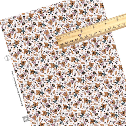 Scattered candy and stars with pumpkin mouse heads faux leather sheets