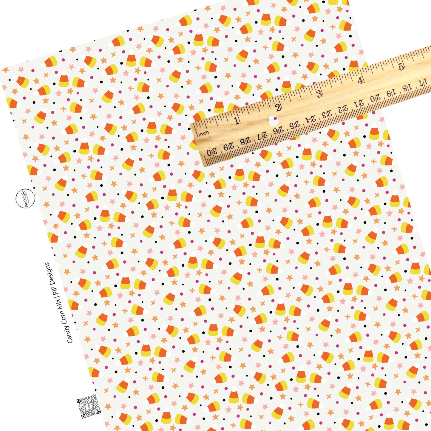 Scattered candy corn with stars and dots faux leather sheets