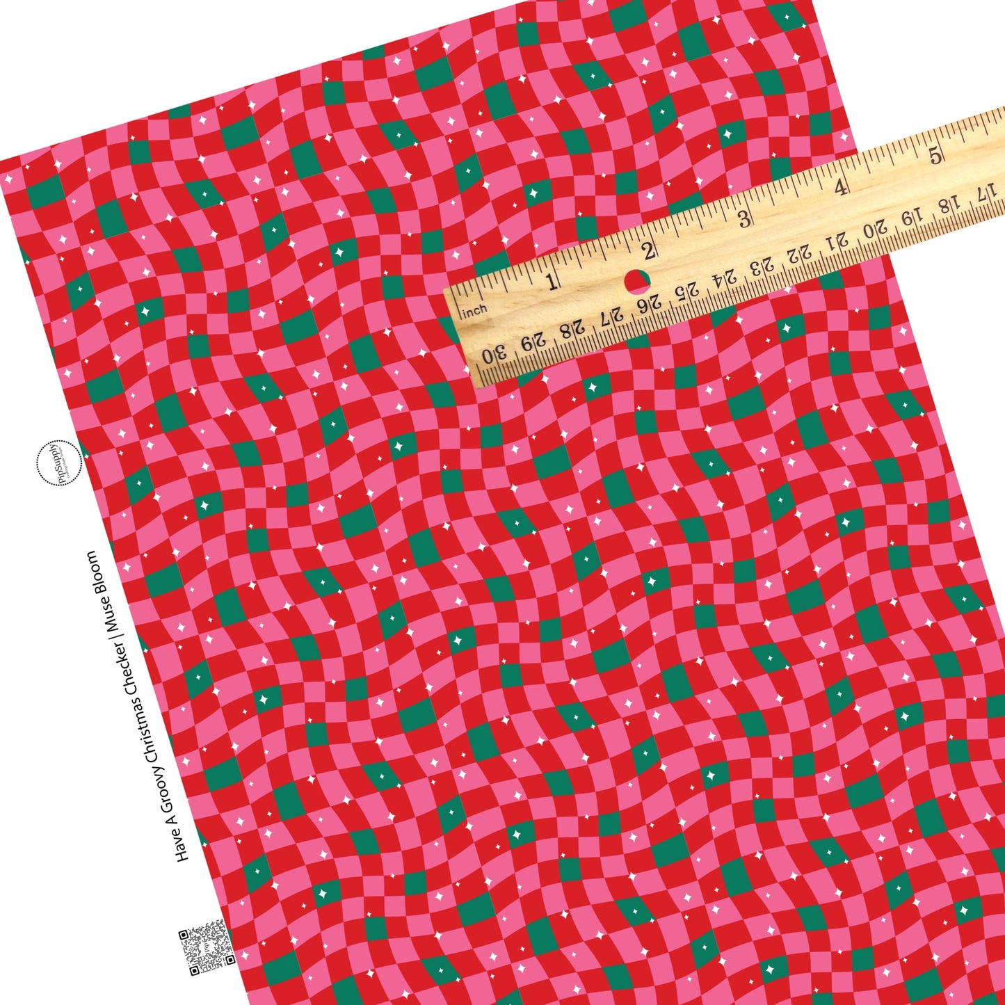 Pink, red, and green wavy checker with white stars faux leather sheets