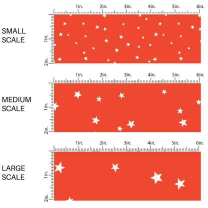 These winter themed pattern fabric by the yard features the following design elements: white tiny stars on red. This fun themed fabric can be used for all your sewing and crafting needs!