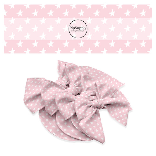 Pink hair bow strips with white stars hair bow strips