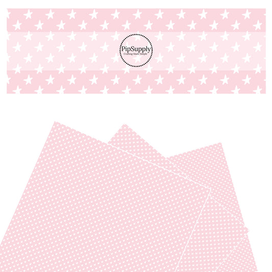 White stars scattered on pink faux leather sheets