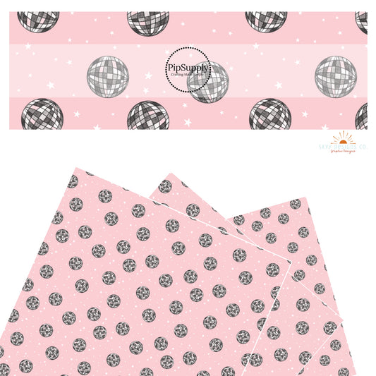 White stars and disco balls on pink faux leather sheets