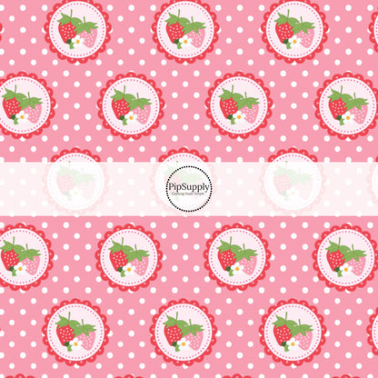 These summer themed no sew bow strips can be easily tied and attached to a clip for a finished hair bow. These fun patterned bow strips are great for personal use or to sell. These bow strips feature strawberries and white dots on pink.