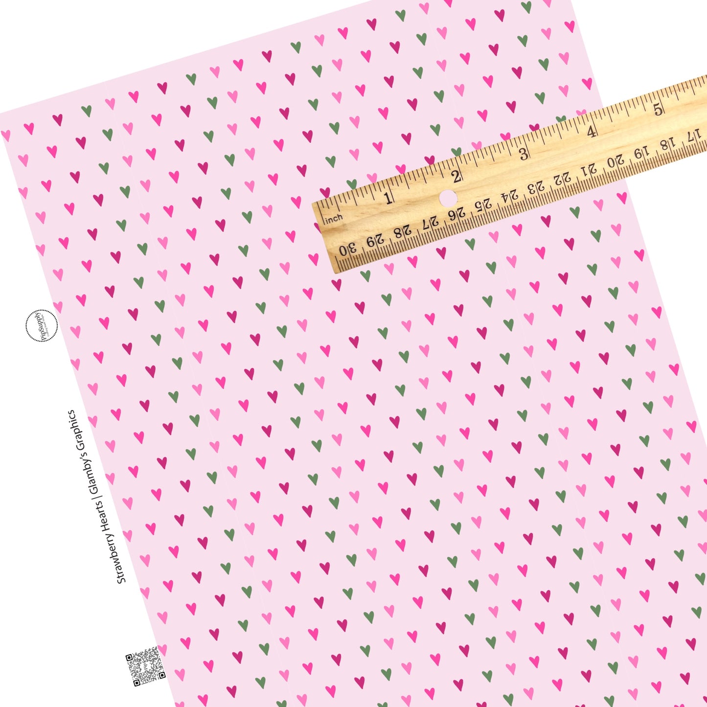 These Valentine's pattern themed faux leather sheets contain the following design elements: rows of pink and green hearts on light pink. Our CPSIA compliant faux leather sheets or rolls can be used for all types of crafting projects.