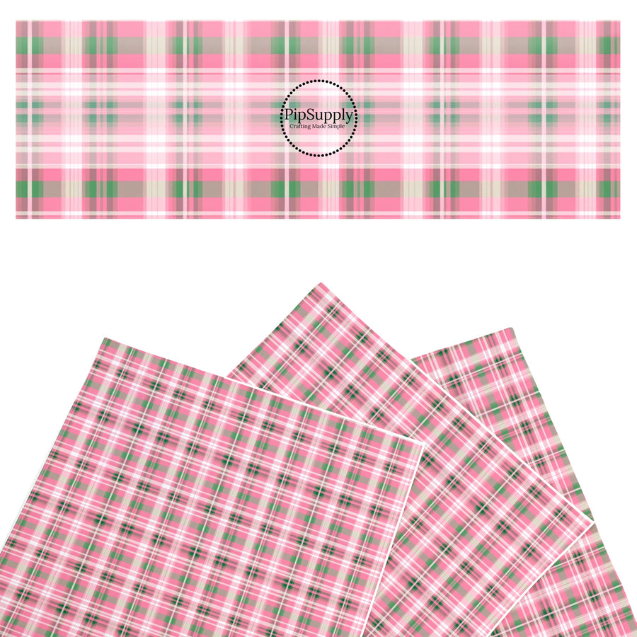 These spring themed faux leather sheets contain the following design elements: pink and green gingham pattern. Our CPSIA compliant faux leather sheets or rolls can be used for all types of crafting projects.