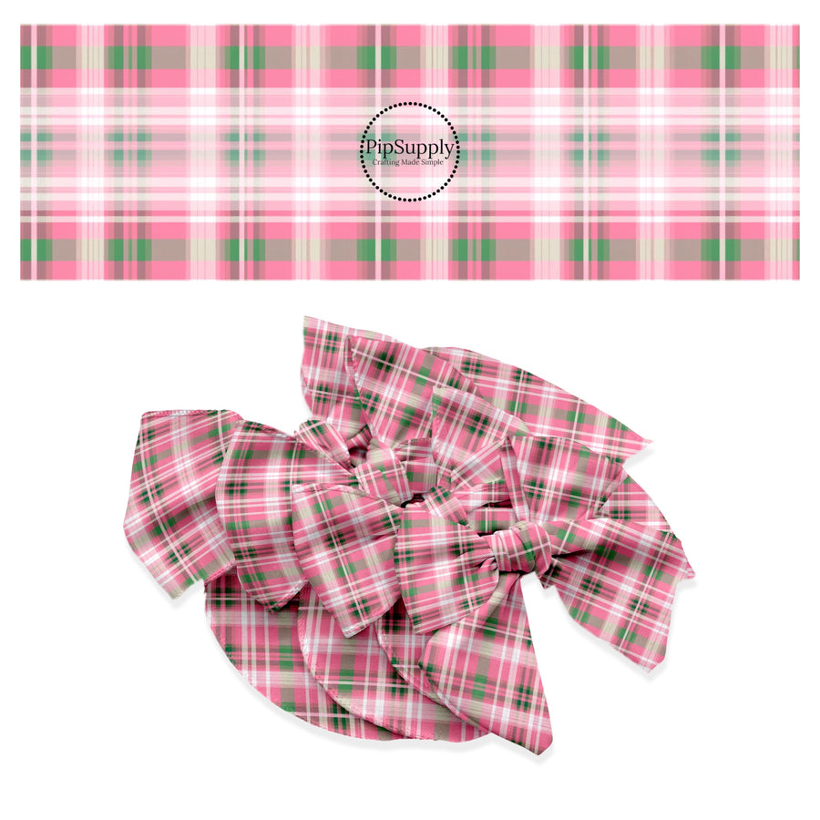 These spring themed no sew bow strips can be easily tied and attached to a clip for a finished hair bow. These festive bow strips are great for personal use or to sell. These bow strips feature the following design elements: pink and green gingham pattern.