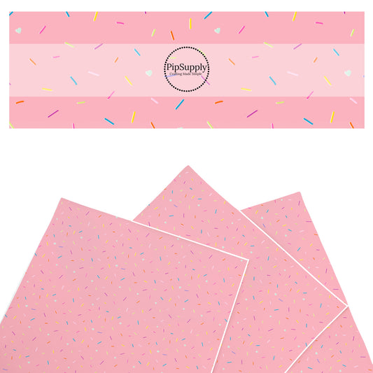 These ice cream sprinkles faux leather sheets contain the following design elements: strawberry sprinkles on pink ice cream. Our CPSIA compliant faux leather sheets or rolls can be used for all types of crafting projects.