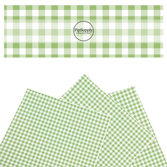 These plaid faux leather sheets contain the following design elements: green and white plaid pattern. Our CPSIA compliant faux leather sheets or rolls can be used for all types of crafting projects.