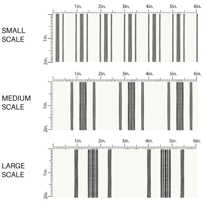 This scale chart of small scale, medium scale, and large scale of these spring and summer pattern fabric by the yard features farm and meadow plaid and stripe patterns. This fun fabric can be used for all your sewing and crafting needs!