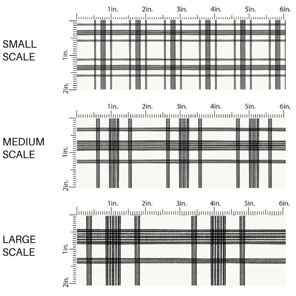 This scale chart of small scale, medium scale, and large scale of these spring and summer pattern fabric by the yard features farm and meadow plaid and stripe patterns. This fun fabric can be used for all your sewing and crafting needs!