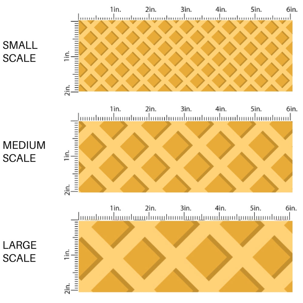 This scale chart of small scale, medium scale, and large scale of this ice cream cone fabric by the yard features sugar waffle cone pattern. This fun themed fabric can be used for all your sewing and crafting needs!