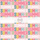 This summer fabric by the yard features "SUMMER" letters on pink. This fun themed fabric can be used for all your sewing and crafting needs!